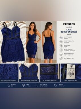 Express Lace Bodycon Dress Sz 0 | Bustier Cocktail Wedding Guest Date Night NWT